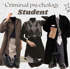 Dark Academia Female Characters, Psychology Student Outfit, Ravenclaw Dark Academia, Dazai Inspired Outfit, Psychology Outfits, Black Academia Outfit, Goth Academia Aesthetic, Psychology Student Aesthetic