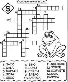 a crossword puzzle with a frog sitting on the ground and other words below it