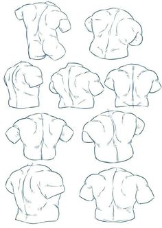 the back and side views of an unbuttoned t - shirt, drawn by hand