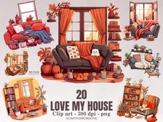 this is an advertisement for the 20th anniversary of love my house, featuring furniture and decor