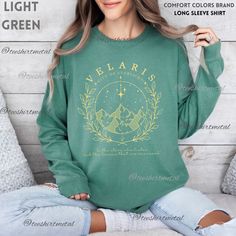 acotar, velaris, sarah j maas,acotar merch sjm merch, a court of thorns and roses, bookish gift, comfort colors sweatshirt, crewneck, acotar sweatshirt, velaris sweatshirt, acotar long sleeve shirt, velaris long sleeve shirt, acotar merch, sarah j maas, velaris, rhysand, night court, throne of glass, crescent city, acomaf, thorns and roses, a court of thorns, feyre, sjm, acosf, sarah j maas merch, rhysand and feyre, suriel, maas, court of thorns, feyre and rhysand,valkyrie,Velaris LONG SLEEVE SH Green Long Sleeve Sweatshirt With Graphic Print, Green Long Sleeve Shirt With Graphic Print, Long Sleeve Graphic Print Sweatshirt, Green Long Sleeve Top With Letter Print, Green Long Sleeve T-shirt With Letter Print, Green Long Sleeve Shirt With Letter Print, Green Long Sleeve Screen Print T-shirt, Green Long Sleeve Shirt With Screen Print, Feyre Suriel