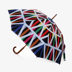 an open umbrella with multicolored lines on it