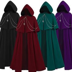 four different colored cloaks with pearls on the neck and hood, all in various colors