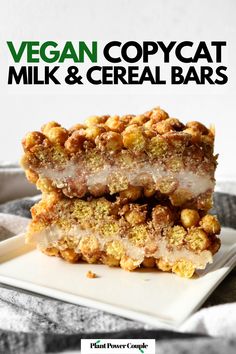 Head on stack of two cereal bars with cream filling and text reading vegan copycat milk and cereal bars Cereal Flavors, Vegan Snack Recipes, Vegan Snack, Grab And Go Breakfast, Cereal Bars, Vegan Milk, Homemade Breakfast, Vanilla Protein Powder, Natural Peanut Butter