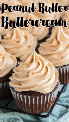 chocolate cupcakes topped with peanut buttercream frosting