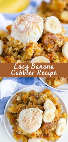 easy banana cobbler recipe with bananas on top