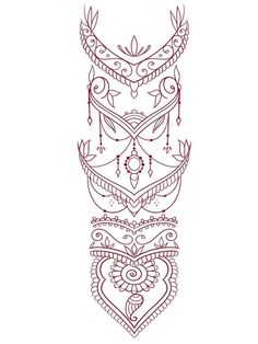 an intricately designed line art design on a white background, with red ink in the middle