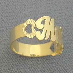 "*Metal: 14k Solid Gold (Yellow or White) *Thickness : 0.9 mm / 20 Gauge / 0.035\" Approx. *First Capital Letter: 3/8 Inch (11 mm) Approx. *Bottom Band: 3/16 Inch (5 mm) Approx. *Premium high end quality solid 14K gold yellow or white, personalized any name up to 8 letters. *All my personalized jewelry made in Los Angeles CA USA ('14K USA' hallmark inside of ring band). *All personalized jewelry made and ship from Los Angeles CA USA. *Offer 1 year free warranty and from the date of you receive, Gold Name Ring, Name Ring, Monogram Ring, Name Rings, Solid Gold Ring, Solid Gold Rings, Personalized Monogram, Jewelry Handmade, 10k Gold