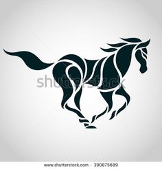 a horse that is black and white on a gray background, logo or emblem design