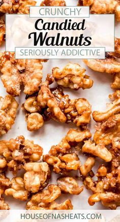 crunchy candied walnuts with text overlay