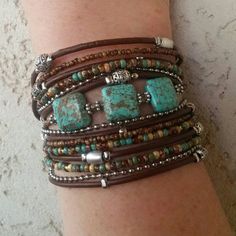 Boho Multi Strand Leather Wrap Bracelet Turquoise by DesignsbyNoa Womans Bracelet, Boho Colours, Wrap Armband, Bracelet Trendy, Boho Styl, Wrap Bangles, Beaded Wrap Bracelets, Wrap Bracelets, Boho Bracelet