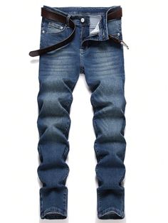 Men's Casual Distressed Slim Fit Skinny Jeans Blue    Denim Plain,All Over Print Skinny Medium Stretch  Men Clothing, size features are:Bust: ,Length: ,Sleeve Length: Long Sleeve Denim Jacket, Boys Denim, Jeans Cargo, Women's Shapewear, Girls Denim, Casual Sets, Wearing Clothes, Outdoor Wear, Wide Leg Denim