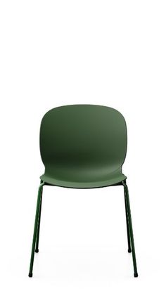 a green plastic chair against a white background