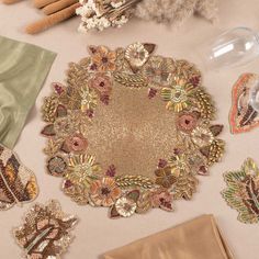 a table topped with lots of decorative items