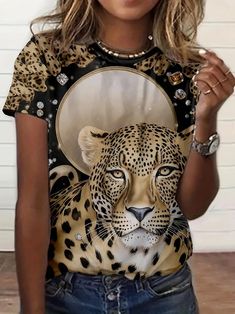 Leopard Print Vintage T shirt Crew Neck Short Sleeve Top - Temu Short Sleeve Top, Vintage Tshirts, Short Sleeves Tops, Leopard Print, Sleeve Top, Spring Summer, Crew Neck, Clothes For Women, T Shirt