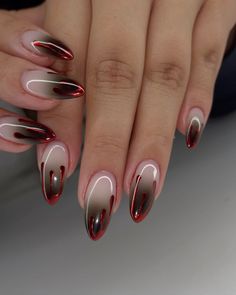 👹👹👹 #nails #nailart #naturalnails #nailsoftheday #nailsofinstagram #longnails #nailinspo #structuredmanicure #chicago… | Instagram Horror Nail Art Short, October Nails Halloween Ideas, Chrome Blood Nails, The Craft Nails, Vampire Themed Nails, Nail Drip Design, Sns Designs Nails, Spooky Nail Designs Ideas For Halloween, Nails That Match With Everything