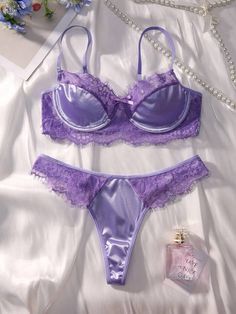 purple lingerie set Lingerie Victoria Secret, Lingerie Silk, Lacy Lingerie, Purple Lingerie, Lingerie Catalog, Pretty Bras, Victoria Secret Pink Bras, Bra Pattern, Silk Set