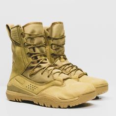 Nike Sfb Field 2 8-Inch Military / Tactical / Combat Boots Color: Desert / Desert Style: Ao7507- 200 The Nike Sfb Field 2 8” Is A Lightweight High-Performance Boot Designed To Support Heavier Loads In All Theaters. The Sole Is Equipped With An Aggressive Tread Pattern That Provides Exceptional Traction Over Challenging Terrain, While An Internal Rock Shield Helps Prevent Punctures. Synthetic Leather And Nylon Canvas Provide Durability And Breathability. Dual-Zone Lacing Tactical Khaki Combat Boots With Reinforced Toe, Khaki Tactical Combat Boots With Reinforced Toe, Tactical Khaki Lace-up Hiking Boots, Combat Boots Abrasion-resistant For Sports, Khaki Leather Combat Boots, Nike Lace-up Combat Boots For Outdoor, Nike Sports Boots With Vibram Sole, Combat Boots With Vibram Sole For Outdoor Activities, Tactical Sports Boots With Vibram Sole