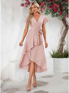 JJ's House Yes Ruffle Polyester Asymmetrical Midi V-Neck Spring Summer A-line Faux Wrap Dresses NO Dusty Rose S Height:5.7ft(174cm) Bust:33.5in(85cm) Waist:26in(66cm) Hips:36in(91cm) Dress. #JJ's House #Yes #Ruffle #Polyester #Asymmetrical #Midi #VNeck #Spring #Summer #Aline #FauxWrapDresses #NO #DustyRose #S #Dress