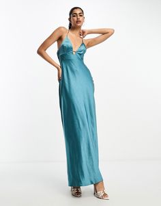 Dresses by ASOS DESIGN Low effort, high reward Plunge neck Adjustable straps Tie-back fastening Regular fit Asos Prom Dress, Formal Dresses Satin, Sea Blue Dress, Teal Bridesmaid Dress, What To Wear To A Quinceanera As A Guest, Leavers Ball Dresses, Blue Maxi Dress, Long Silk Maxi Dress, Plunge Neck Maxi Dress