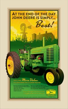 an old tractor advertising for john deere's farm