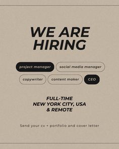 the new york city, usa and remote cover letter is shown in black on a beige background