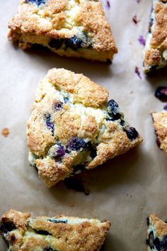 blueberry scones are arranged on a baking sheet