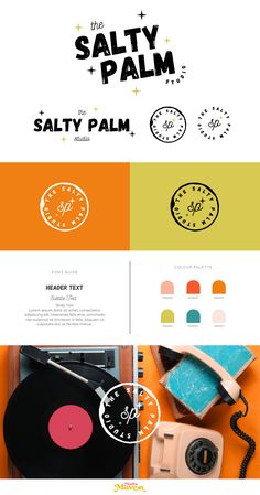 the salty palm logo is shown in three different colors