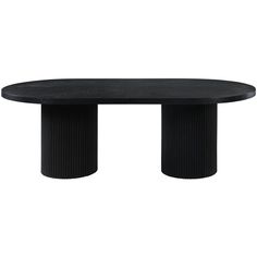 an oval table with black pedestals on the top and bottom, against a white background