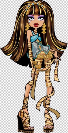 a cartoon character with long hair wearing gladions and sandals, she is holding a purse