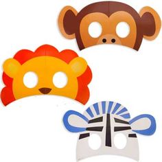 three masks with different designs on them, one has a monkey and the other has a zebra