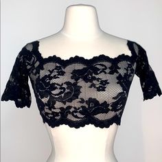 Sheer Stretch Scalloped Lace Crop Top From Victoria’s Secret. Sexy! Unworn! Lace Crop Top With Built-in Bra And Stretch, Elegant Black Lace Top With Built-in Bra, Stretch Crop Top With Built-in Bra For Evening, Lace Top With Built-in Bra For Night Out, Elegant Seamless Tops For Party, Stretch Lace Tops Bra Friendly, Lace Stretch Crop Top With Built-in Bra, Sheer Fitted Crop Top For Night Out, Chic Fitted Lace Top With Built-in Bra