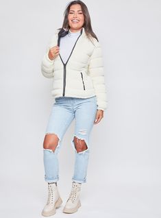 It’s all about warmth and versatility this winter! Stay cozy in our Poodle Fur Reversible Jacket! This jacket is reversible and can be worn either way, depending on the weather or your mood for the day! One side features a wind, water, and snow-resistant fabric, while the other side features a warm and cozy Sherpa material. Also designed with a removable zippered hoodie and two front pockets on each reversible side. Style this jacket with a long sleeve tee or bodysuit, jeans, and boots for a chi Long Sleeve Outerwear For Snow In Fall, Casual Long Sleeve Puffer Jacket With Faux Fur Trim, Winter Puffer Jacket With Fleece Lining, Casual Fall Puffer Jacket With Faux Fur Trim, Winter White Sherpa Outerwear With Fleece Lining, Fall Snow Outerwear With Long Sleeves, Trendy Winter White Outerwear For Cold Weather, Casual Outerwear For Snow In Fall, Trendy Winter White Cold Weather Outerwear