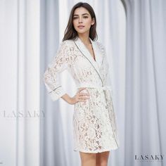 Lasaky - Sexy Cutout Lace Kimono Robe for a Stylish and Comfortable Home Loungewear Experience Elegant Loungewear, Elegant Lingerie, Lounge Robes, Slim Fit Sweater, Night Dress For Women, Vellum Paper, Lace Kimono, Sleepwear Sets, Japanese Paper