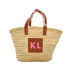 Monogram Straw Tote - Sprinkled With Pink Rectangular Tan Straw Bag For Vacation, Tan Rectangular Straw Bag For Vacation, Summer Tan Straw Tote Bag, Rectangular Woven Leather Beach Bag For Spring, Spring Rectangular Woven Leather Beach Bag, Travel Straw Bag With Leather Handles In Tan, Rectangular Tan Straw Bag With Leather Handles, Summer Shopping Straw Bag With Woven Leather, Tan Straw Bag With Leather Handles For Travel