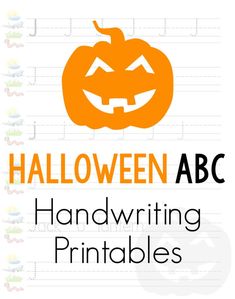 halloween abc handwriting worksheet with pumpkins and the words, handwritten printables