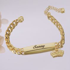 Material: Copper, Sterling Silver. Color: Gold. Chain Length: 3.5", 4.5", 5.5", 6.5", 7.5", 8.5". Process: Gold plated. Recipient: Women, Mom, Wife, Girl Friend, Children, Family. Product Type: Personalized Jewelry. Gift Type: Bracelet. Occasions: Valentine's Day, Mother's Day, Christmas, Birthday, etc. Bracelet Type: Bracelet. Brand: Silviax Jewelry. Item: 2022BR0088 Gold Bracelets For Birthday, Gold Metal Bracelets For Birthday, Personalized Gold Plated Name Bracelet As Gift, Gold Engraved Charm Bracelet For Birthday, Birthday Engraved Nameplate Charm Bracelet, Gold Metal Birthday Bracelets, Personalized Gold Charm Bracelet For Birthday, Gold Nameplate Charm Bracelet, Gold Stamped Name Bracelet As Gift