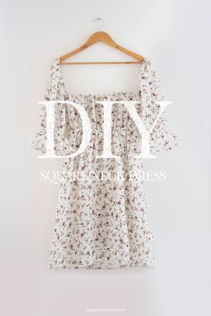 a dress hanging on a hanger with the words diy written in white over it