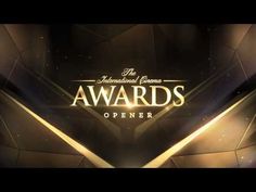 the logo for the international game awards is shown in gold and black with spotlights