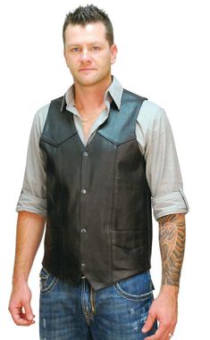 Tall leather vest that is 2-3" longer than our basic vests now with inside easy access vertical side entry chest pocket and one regular inside chest pocket. This men's quality tall biker vest is made of 1.2-3 mm thick cowhide leather. Standard classic western/biker tall black vest with two front pockets and a soft nylon lining. A great choice for big leather vest sizes! TALL Sizes: 40T, 42T, 44T, 46T, 48T, 50T, 52T, 54T, 56T, 58T, 60T, 62T, 64T. +$6 for 48-52, +$12 for 54-56, +$18 for 58-60, +$2 Leather Biker Vest Sleeveless, Biker Style Leather Sleeveless Vest, Leather Sleeveless Vest For Motorcycling, Fall Motorcycling Vest, Sleeveless Leather Vest For Biker Events, Sleeveless Leather Vest For Bikers, Biker Vest With Pockets, Biker Vest With Pockets For Motorcycling, Sleeveless Biker Vest With Pockets