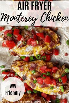 an air fryer mozzarella chicken recipe with tomatoes and green onions on top