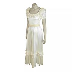 Vintage 70s Satin Cream Maiden Dress Bridal Cotillion Elopment Gunne Prairie | eBay 1970s Empire Waist Fitted Dress, 1970s Fitted Empire Waist Dress, Fitted 1970s Dress With Empire Waist, 1970s Fitted Dress With Empire Waist, Fitted Vintage Prairie Dress For Formal Occasions, Vintage Formal Dress With Square Neck, Elegant Vintage Maxi Dresses, Retro Floor-length Formal Dress, Retro Formal Floor-length Dresses