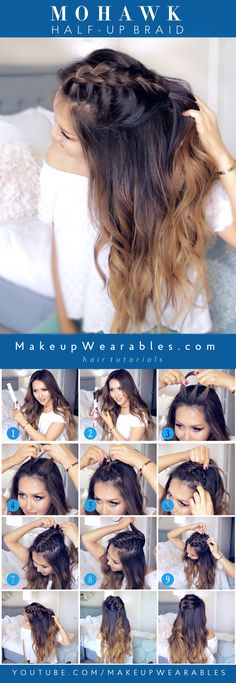 How to do a Mohawk Braid | cute Half-Up Hairstyles Half Up Braid, 5 Minute Hairstyles, Mohawk Braid, Mohawk Hairstyles, Waterfall Braid, Hair Easy, Trendy Hair, Easy Hair, Half Up Hair