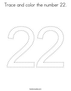 trace and color the number 22 with numbers to 20 worksheet for preschool kids