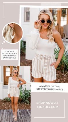 Be cute, casual, and cool this summer! Grab these must have summer shorts while you can! #beachvacation #vacationoutfits #vacationshorts #beachshorts #datenightoutfit #datenight #summerfashion #summershorts #summeroutfit #springfashion #springshorts #springoutfit #fashionforward #outfitgoals #casualoutfit #everydayoutfit #plselflove #paperbagshorts #denimshorts #summermusthave #supercuteshorts #howtostyleshorts #newarrival #newcollection #bestseller Teardrop Earrings Gold, Stripe Shorts, Matter Of Time, Paper Bag Shorts, Spring Shorts, Outfit Goals, Vacation Outfits, Summer Shorts, Date Night Outfit