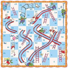 a children's board game with numbers and animals on it, including ladders