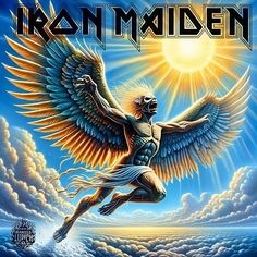 the cover art for iron maiden's album, featuring an angel with outstretched wings