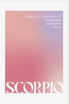 a poster with the words scorpro in white on a pink and blue background