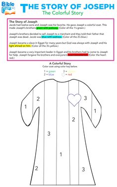 the story of joseph coloring page with numbers for each child's body and chest