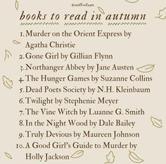 books to read in autumn with the title's page on it, and an image of